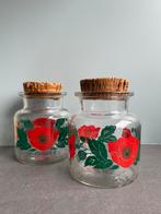 Vintage retro voorraadpotten / glas / kurk bloem, Ophalen of Verzenden, Zo goed als nieuw, Glas, Pot, Bus of Blik