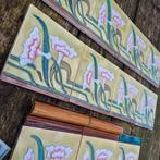 9 Art nouveau / jugendstil randtegels met bloemen, groenig, Ophalen of Verzenden