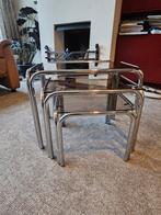 Vintage space age rookglas salon/bijzet tafeltjes (Bauhaus), Ophalen, 50 tot 100 cm, Retro bauhaus rookglas vintage, Vierkant