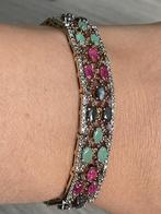 Zilveren vintagearmband met edelstenen saffier robijn smarag, Sieraden, Tassen en Uiterlijk, Armbanden, Ophalen of Verzenden, Zo goed als nieuw