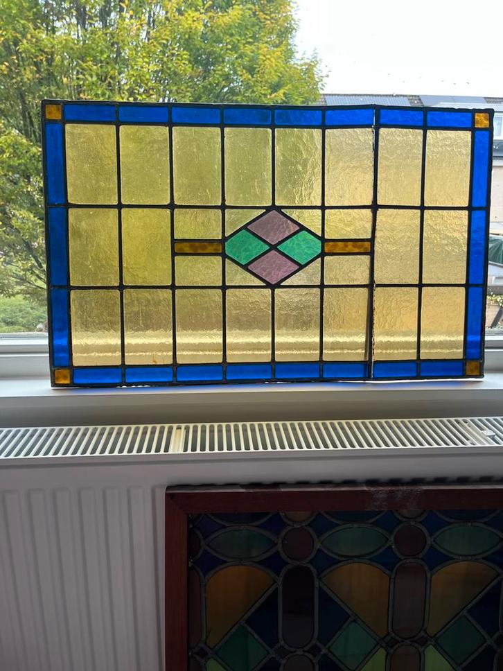 Glas in Lood: 69x69 met lijst & 72x45 zonder, Antiek en Kunst, Antiek | Glas en Kristal, Ophalen