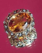 Antieke broche-pin met citrien en diamanten, Sieraden, Tassen en Uiterlijk, Broches, Geel, Minder dan 4 cm, Ophalen of Verzenden