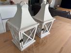 Witte Houten Lantaarns - Set van 2, Huis en Inrichting, Woonaccessoires | Kandelaars en Kaarsen, Ophalen, Wit, Zo goed als nieuw