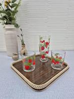 Vintage set (4) sap/water glazen met aardbeien en kersen., Ophalen of Verzenden, ., ., .