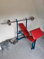 Halterbank inclusief 77 kg aan gewichten., Ophalen, Gebruikt, Krachtstation, Metaal