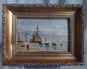 naar Mesdag - Strand en schepen - Paneeltje - 1900 beschikbaar voor biedingen