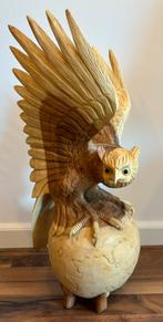 Handgemaakte suar-houten uil op ei - GROOT +/- 60cm hoog, Antiek en Kunst, Kunst | Beelden en Houtsnijwerken, Ophalen