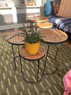 Setje houten salontafels plantentafel standaard, Huis en Inrichting, Ophalen, Minder dan 50 cm, Gebruikt, Rond