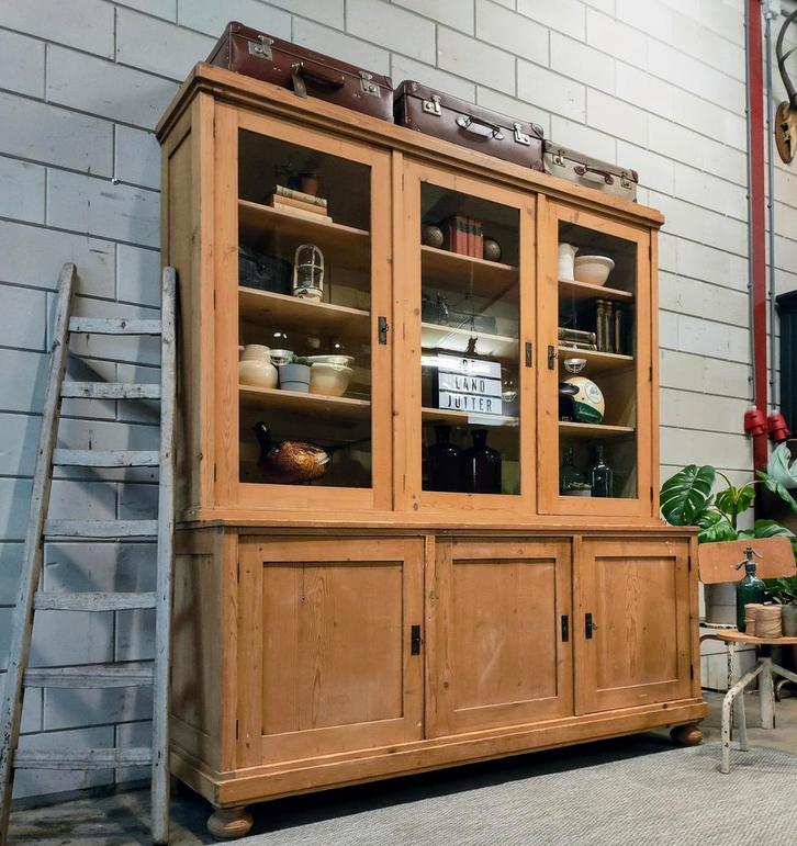 XL Antieke/Vintage houten winkelkast, Brocante buffetkast🖤, Huis en Inrichting, Kasten | Buffetkasten, Zo goed als nieuw, 200 cm of meer