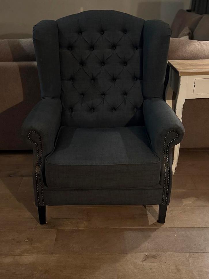 Antraciete klassiek landelijke fauteuil, Huis en Inrichting, Fauteuils, Zo goed als nieuw, Stof, 75 tot 100 cm, 75 tot 100 cm