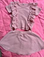 Meisjes setje roze geribbeld, rokje met t-shirt, Verzenden, Nieuw, Meisje, Setje