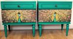 2 Groene nachtkastjes, kastjes “Pauw” lade, klep, Huis en Inrichting, Slaapkamer | Nachtkastjes, Ophalen of Verzenden, Zo goed als nieuw