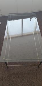 Salontafel met massief messing onderstel en glasplaat, Huis en Inrichting, Tafels | Salontafels, Ophalen, 100 tot 150 cm, 50 tot 100 cm