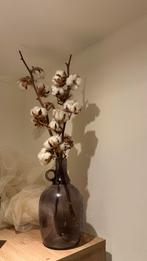 Mooie glazen vaas met katoenplant takken, Overige kleuren, Ophalen of Verzenden, Minder dan 50 cm, Glas