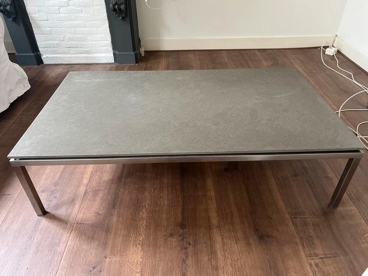 Moderne Salontafel Metalen Onderstel zwaar stenen blad, Huis en Inrichting, Tafels | Salontafels, Zo goed als nieuw, Minder dan 50 cm