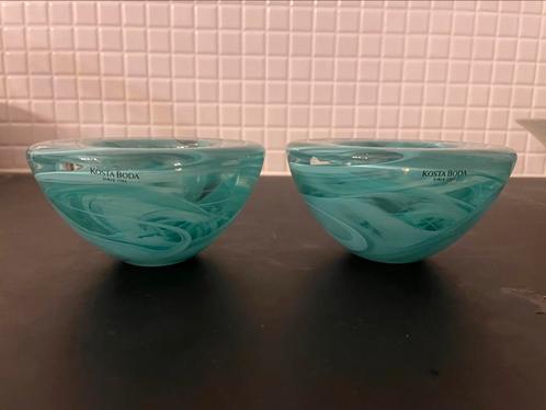 Kosta  Boda ATOLL Turquoise- Anna Ehrner- 2 stuks, Huis en Inrichting, Woonaccessoires | Kandelaars en Kaarsen, Zo goed als nieuw