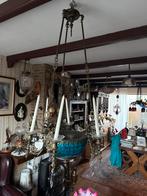 Antieke kroonluchter met blauwe kom, Ophalen of Verzenden, Koper of Brons