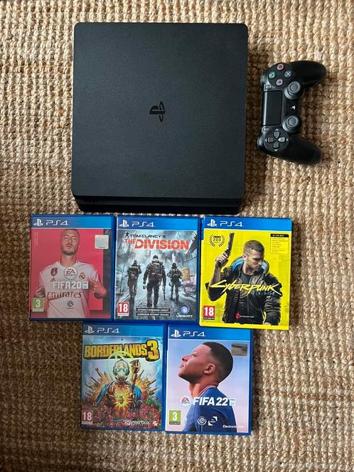 Playsation 4 Slim zwart 500GB + controller + topspellen, Spelcomputers en Games, Spelcomputers | Sony PlayStation 4, Zo goed als nieuw