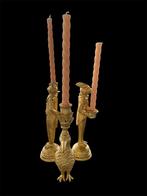 Aangeboden drie gouden bijzondere kandelaars, Huis en Inrichting, Woonaccessoires | Kandelaars en Kaarsen, Overige kleuren, 25 tot 50 cm