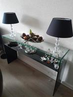 Glazen sidetable  zwart met gewoon glas, 100 tot 150 cm, Ophalen of Verzenden, Glas, 25 tot 50 cm