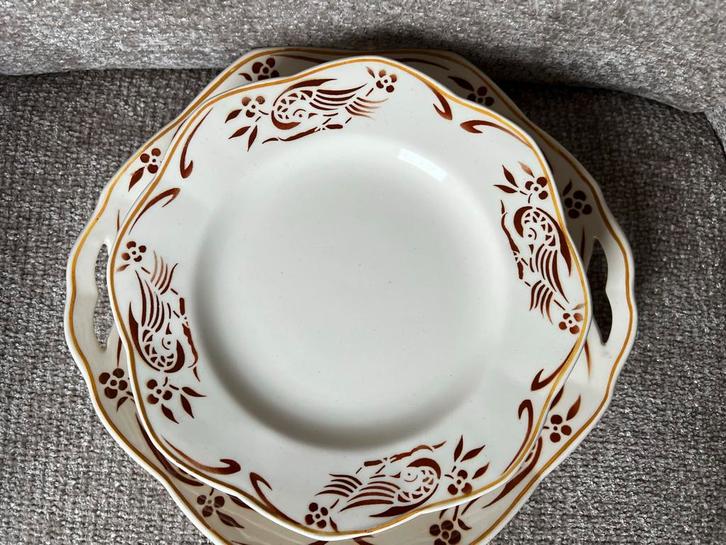 Petrus Regout 324 “spritzdecor”/airbrusch gebakstel 7-delig, Antiek en Kunst, Antiek | Servies compleet, Ophalen of Verzenden