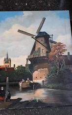schilderij met molen - Delft - Oude kerk, Antiek en Kunst, Ophalen of Verzenden