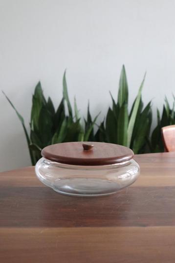 Leerdam koekschaal teak / retro mid century design deens 60 beschikbaar voor biedingen