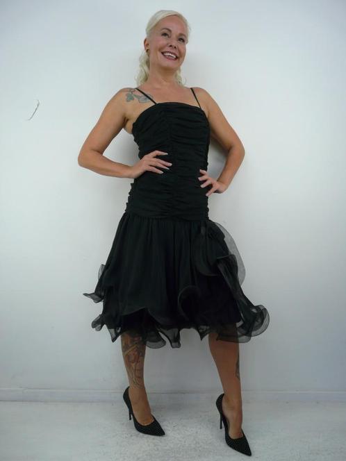 *Abfab Vintage Zwarte Cocktail Jurk 40*, Kleding | Dames, Jurken, Zo goed als nieuw, Maat 38/40 (M), Zwart, Knielengte, Ophalen of Verzenden