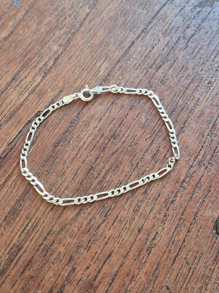 Zilveren armband 080 figaroschakel 19cm, Sieraden, Tassen en Uiterlijk, Armbanden, Zo goed als nieuw, Zilver, Zilver, Ophalen of Verzenden