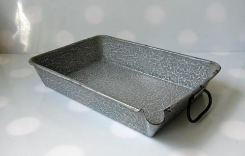 Mooie oude emaille ovenschaal, grijsgewolkt. Bodem 18,5x30, Antiek en Kunst, Antiek | Emaille, Ophalen of Verzenden