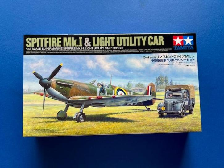 Tamiya	25211	Spitfire Mk.I & 10HP Tilly Set	1/48, Hobby en Vrije tijd, Modelbouw | Vliegtuigen en Helikopters, Nieuw, Groter dan 1:72