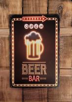 Beer bar open neon look reclamebord van metaal wandbord deco, Info@deconoord.nl, Deco Noord, Nieuw, Ophalen of Verzenden
