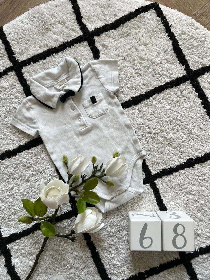 Heel goed wit Jacky tuxedo blouse overhemd romper 68 baby, Kinderen en Baby's, Babykleding | Maat 68, Zo goed als nieuw, Jongetje