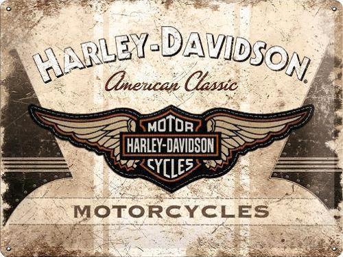 Harley Davidson American classic logo. Metalen wandbord ., Verzamelen, Merken en Reclamevoorwerpen, Nieuw, Reclamebord, Ophalen of Verzenden