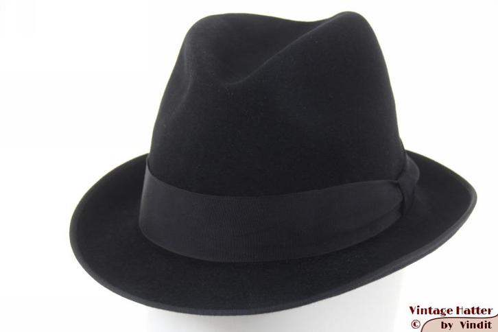 Vintage Gleufhoed EuroMod zwartblauw vilt 56, Kleding | Heren, Hoeden en Petten, Gedragen, Hoed, 57 cm (M, 7⅛ inch) of minder