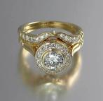 18K goud verguld dubbel ring met ronde kop met zirkonen, Nieuw, Ophalen of Verzenden, 17 tot 18, Met edelsteen