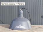 Emaille blauwe stoere oude lamp met tekst D30 H25 - vintage, Ophalen of Verzenden