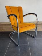 Gispen 412 fauteuil , chroom, nieuwe okergele ribstof, Huis en Inrichting, Fauteuils, Design, 75 tot 100 cm, Zo goed als nieuw