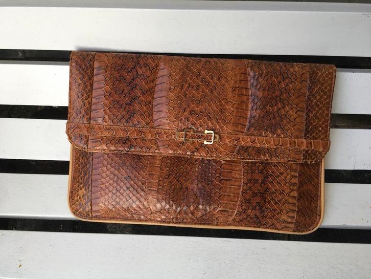 Echt Slangenleer Handtas, Sieraden, Tassen en Uiterlijk, Tassen | Damestassen, Gebruikt, Handtas, Bruin, Ophalen of Verzenden