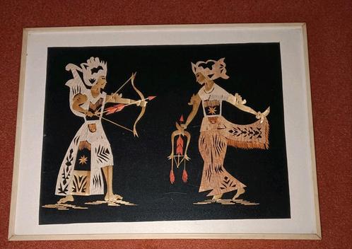 Bamboe kunst handwerk schilderij vintage, Antiek en Kunst, Kunst | Niet-Westerse kunst, Ophalen of Verzenden