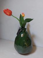 Vaas donkergroen incl zijden tulp ceramic vase H20 Nieuw, Ophalen, Aardewerk of Porselein, Nieuw, Oranje