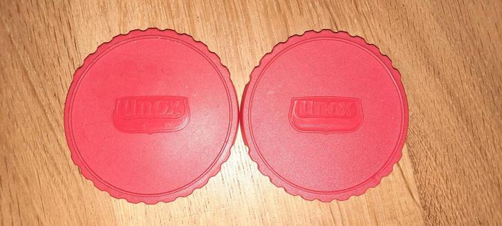 2 Unox deksels tbv Unox leverpastei blikjes, Huis en Inrichting, Keuken | Tupperware, Zo goed als nieuw, Ophalen