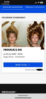 Ticket voor froukje en s10 2 november in Ziggo dome rij 1, Eén persoon