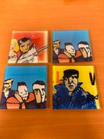 Set van 4 Kunstzinnige Herman Brood Onderzetters, Gebruikt, Glas of Kopje, ., Ophalen of Verzenden