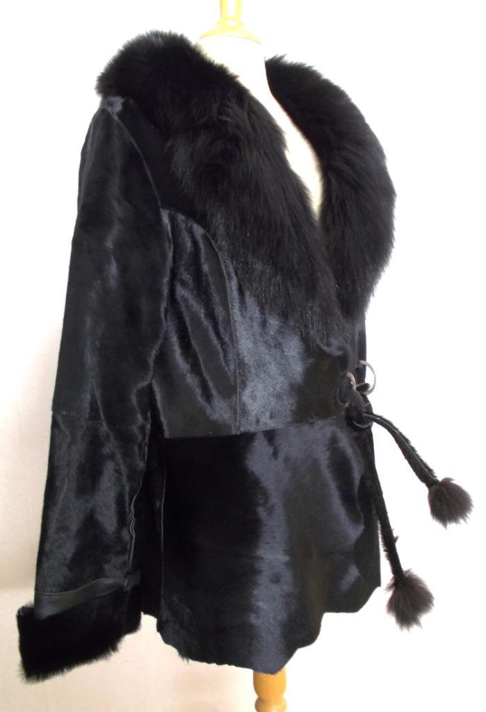 Zwarte bont/koeienhuid aparte glamour jas! M, Kleding | Dames, Jassen | Winter, Zo goed als nieuw, Maat 38/40 (M), Zwart, Verzenden