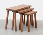 Vintage Design Nesting set bijzettafels eikenhout, Minder dan 55 cm, Gebruikt, Rechthoekig, Hout