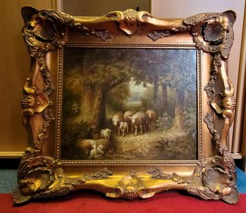 2 grote nostalgische schilderijen met lijst beschikbaar voor biedingen