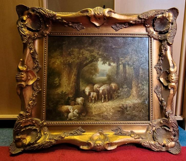 2 grote nostalgische schilderijen met lijst, Antiek en Kunst, Kunst | Schilderijen | Klassiek, Ophalen