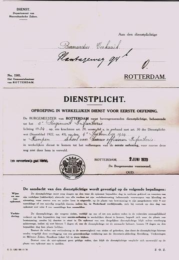 DIENSTPLICHT ROTTERDAM 2 JUNI 1939 beschikbaar voor biedingen