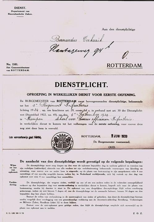 DIENSTPLICHT ROTTERDAM 2 JUNI 1939, Verzamelen, Militaria | Tweede Wereldoorlog, Foto of Poster, Nederland, Verzenden